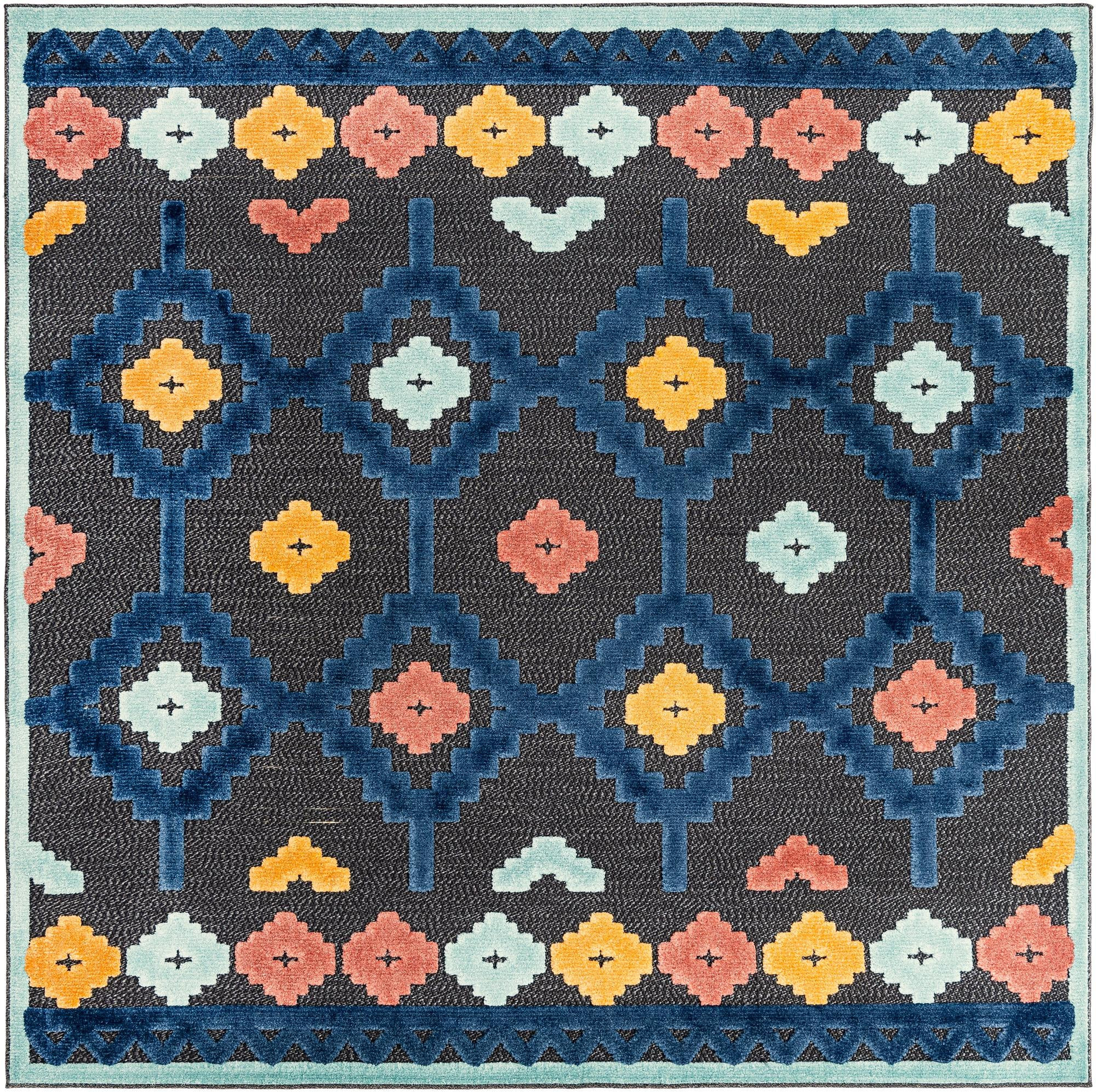 7' 10 x 7' 10 Beale · Border Outdoor Rug, charcoal
