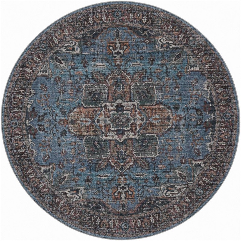 7' 10 x 7' 10 Roarke · Distressed medallion rug, blue and rust