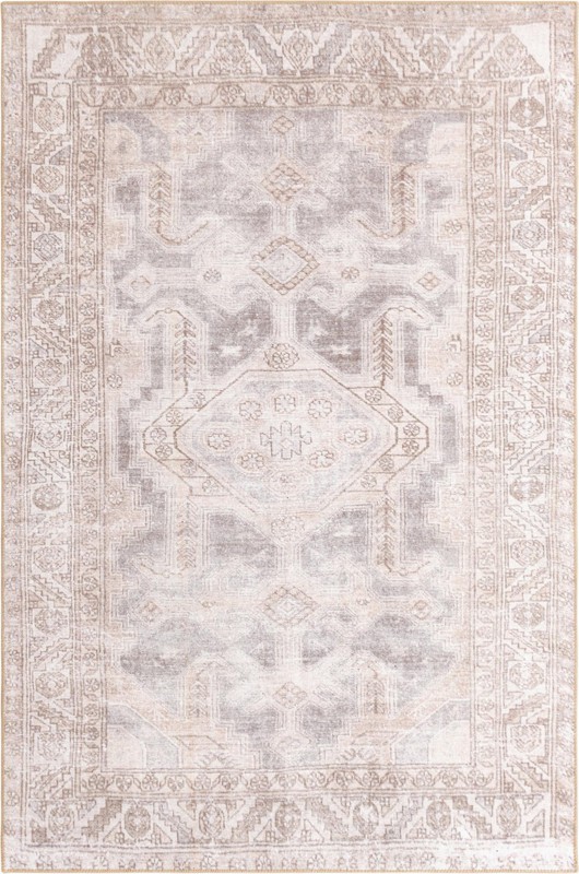 5' x 8' Walford · Faded medallion Washable Rug, gray and beige