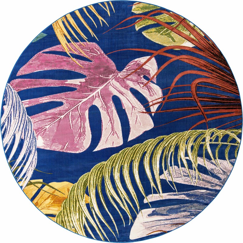 10' x 10' Britton · Tropical leaf rug, blue and multi