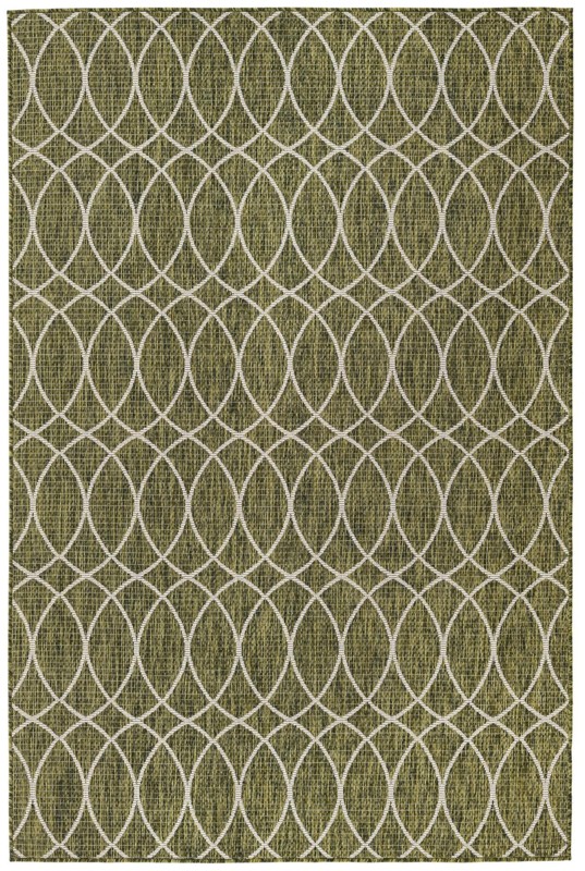 Atkins · Geometric trellis Outdoor Rug, green and ivory
