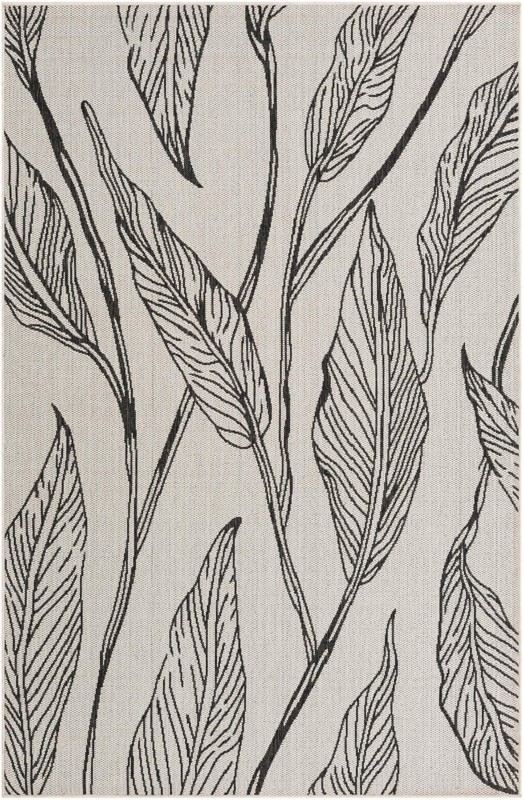 5' 3 x 8' Milton · Floral / botanical Outdoor Rug, charcoal ivory