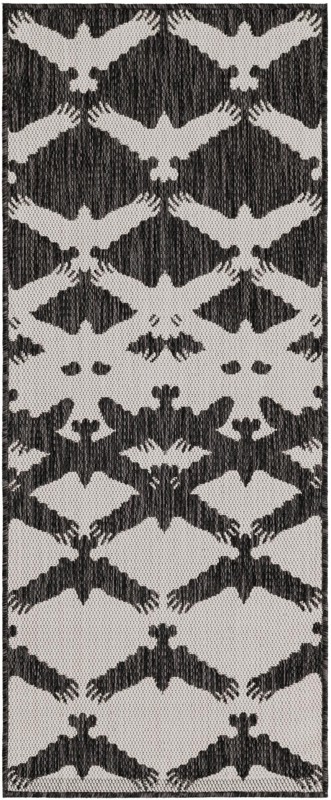 2' x 5' 3 Wayland · Bird tessellation Outdoor Rug, black and white