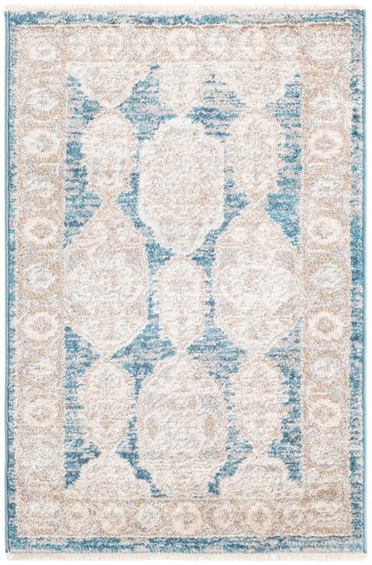 2' x 3' Pullman · Distressed medallion rug, blue and beige