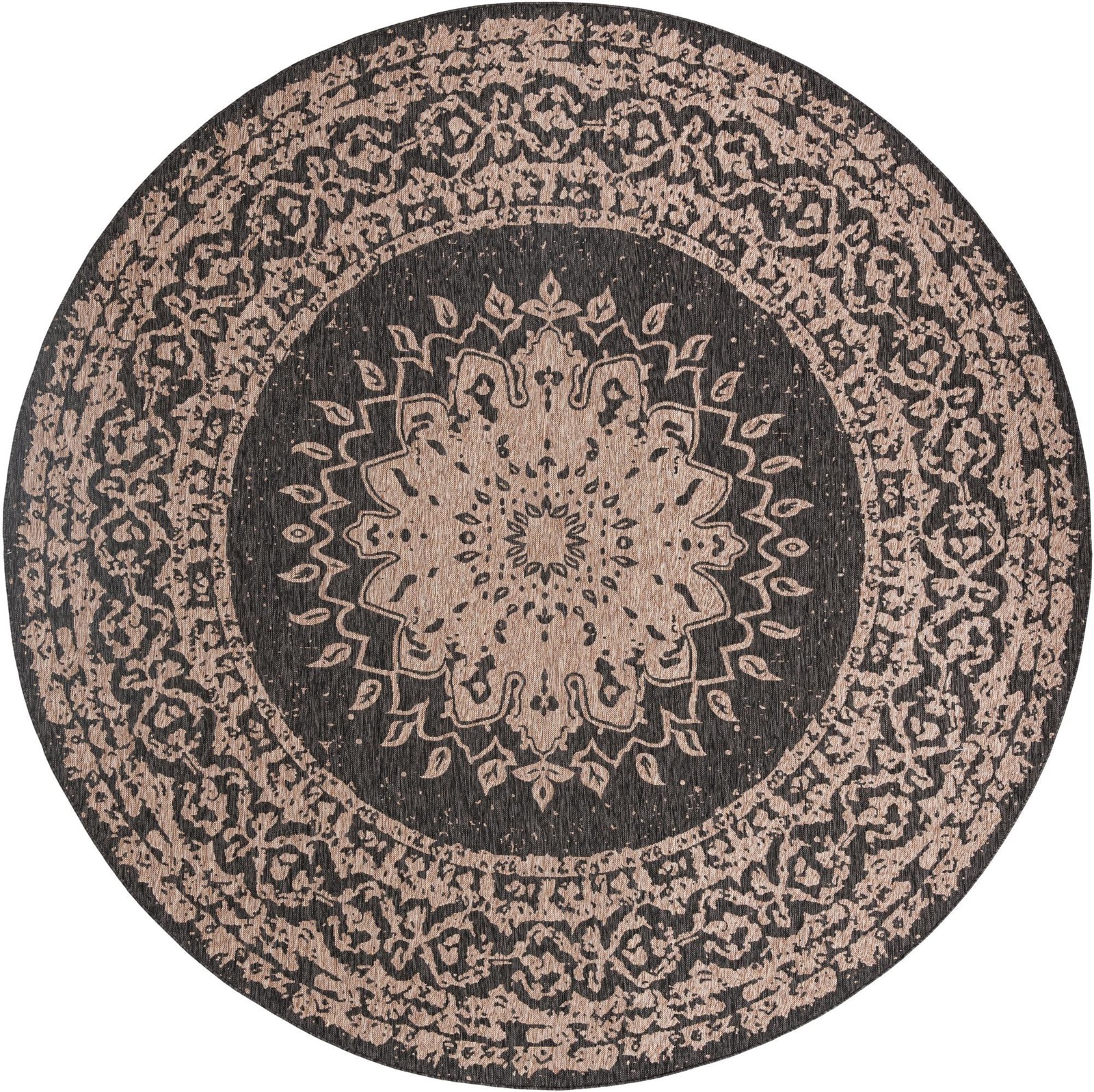 13' x 13' Royce · Medallion Outdoor Rug, black and brown