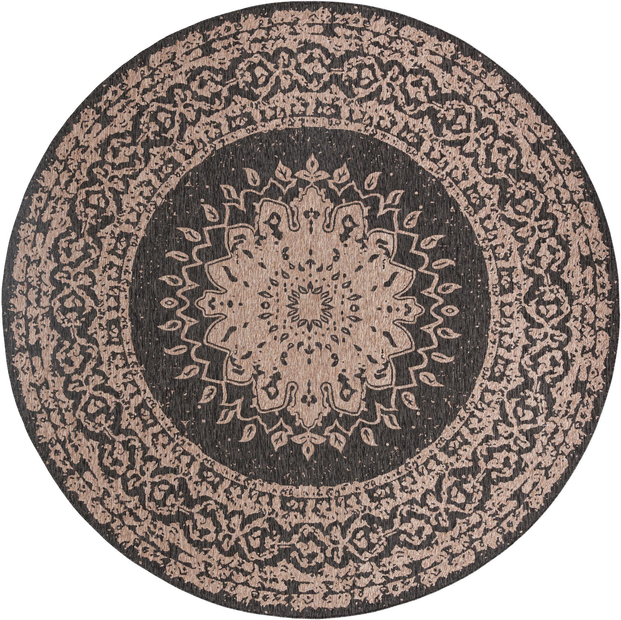 13' x 13' Royce · Medallion Outdoor Rug, black and brown