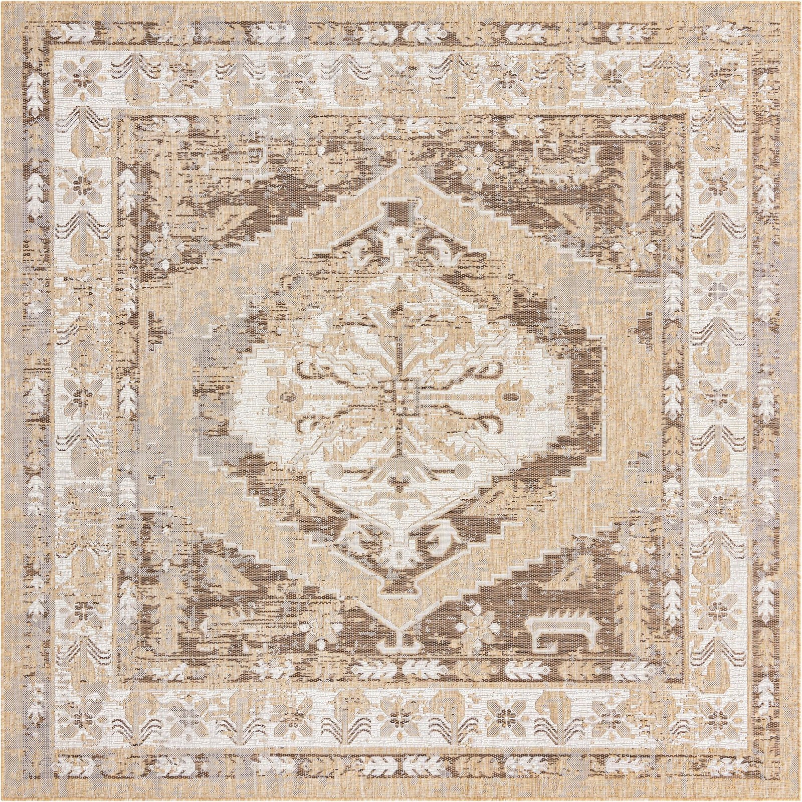 7' 10 x 7' 10 Wylie · Medallion Outdoor Rug, natural and brown