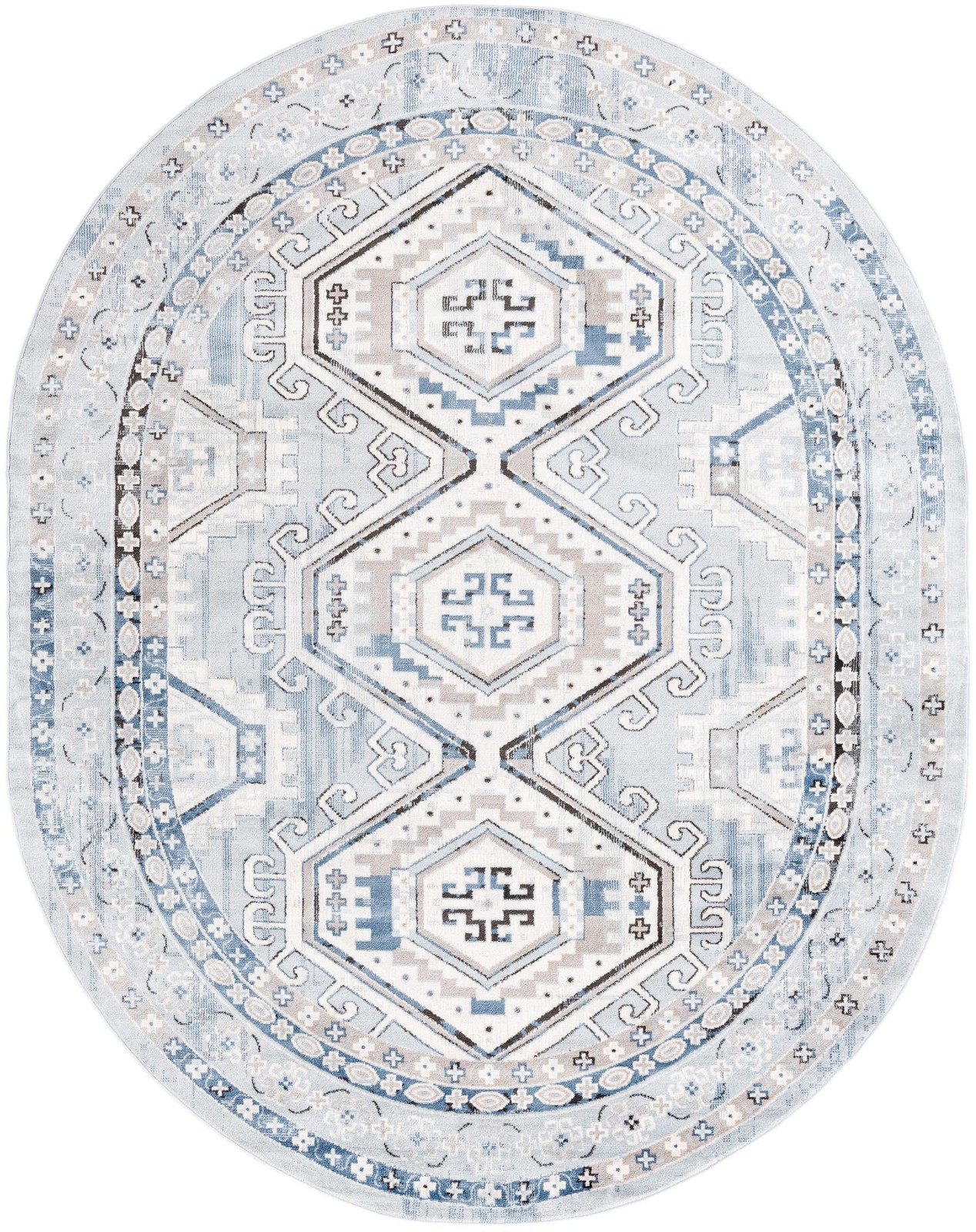 7' 10 x 10' Harmon · Border rug, aqua blue