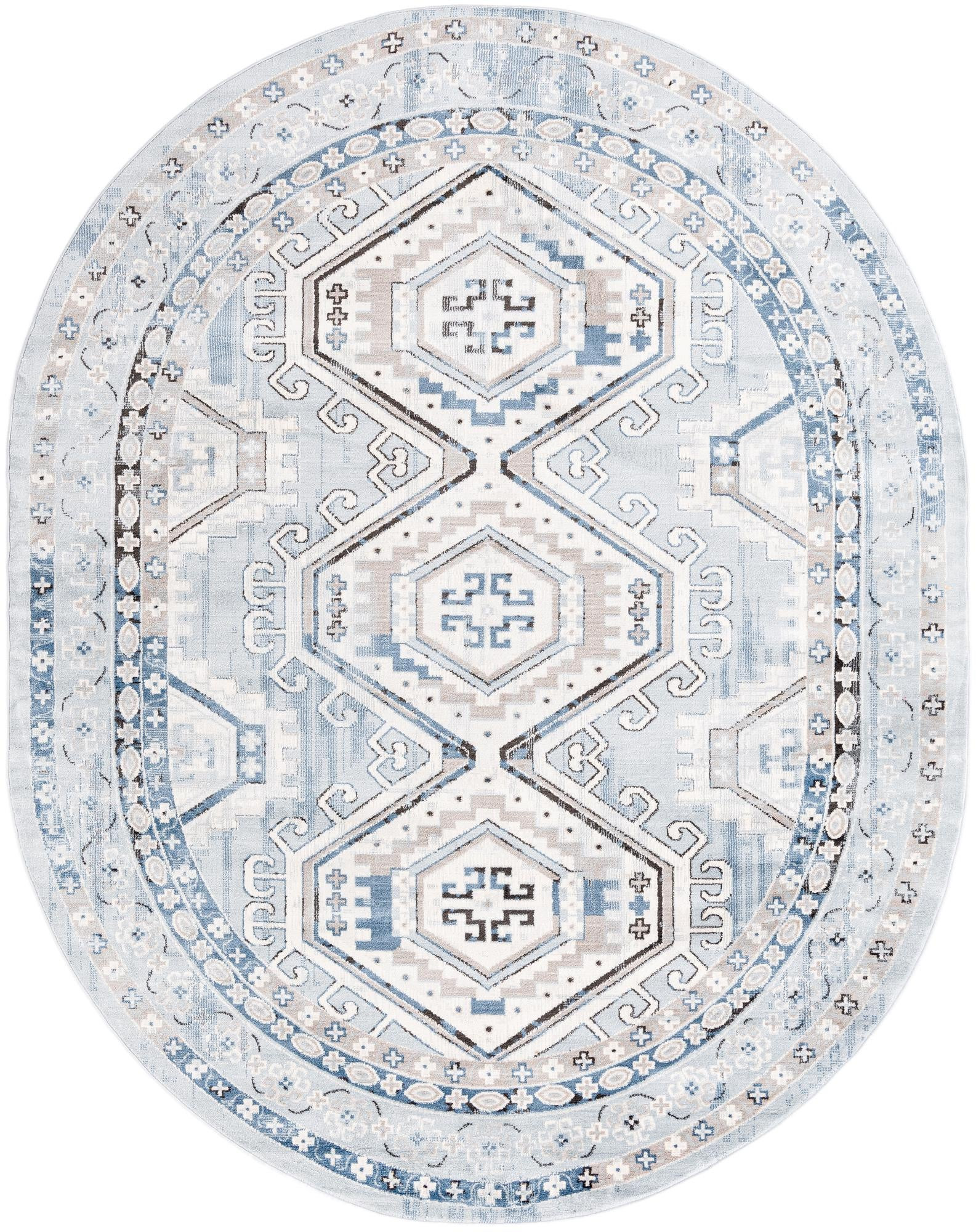 7' 10 x 10' Harmon · Border rug, aqua blue