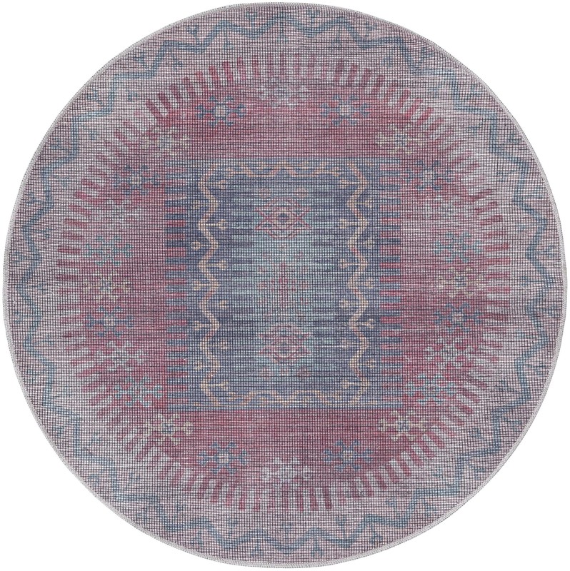 4' x 4' Paige · Tribal geometric Washable Rug, blue and red