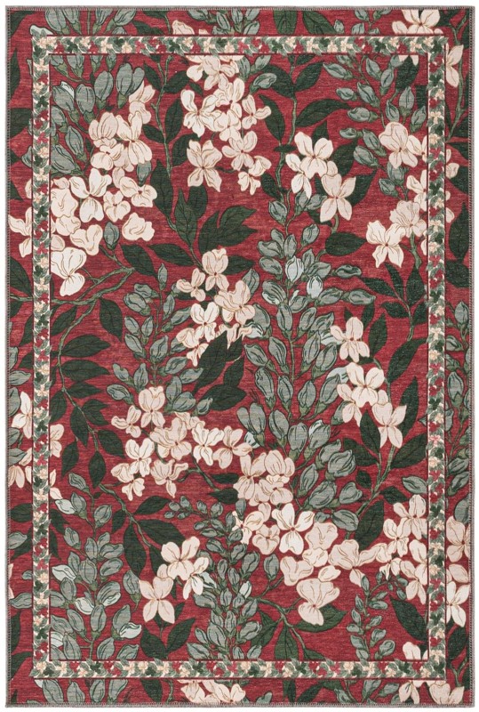 Hanson · Floral rug, coral and green