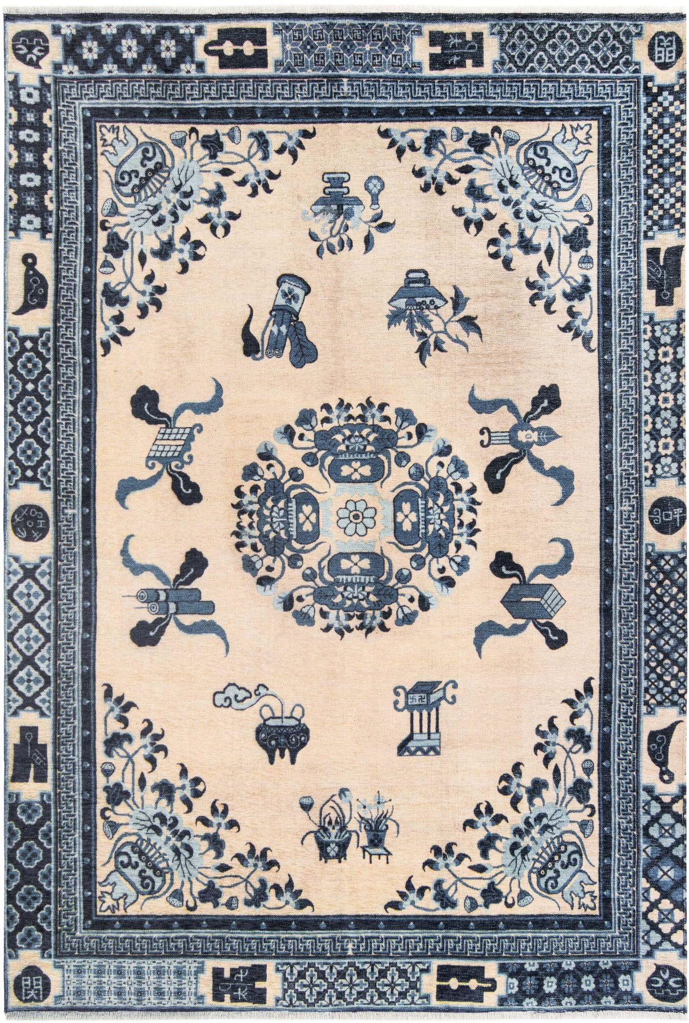 6' 1 x 9' Colden · Border rug, ivory and blue