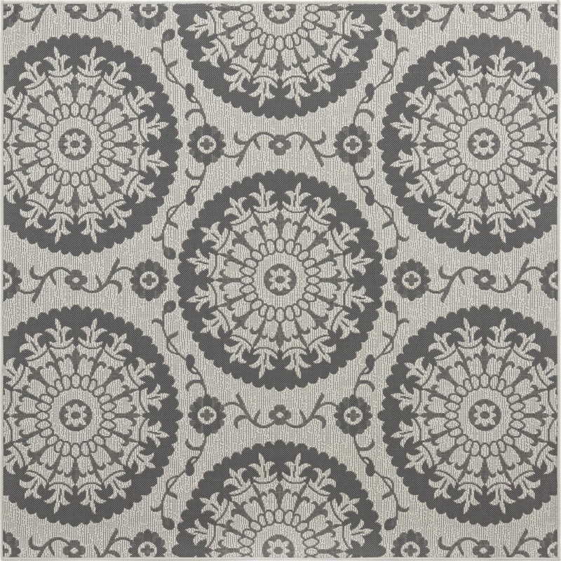 6' x 6' Fanshawe · Medallion Outdoor Rug, gray and silver