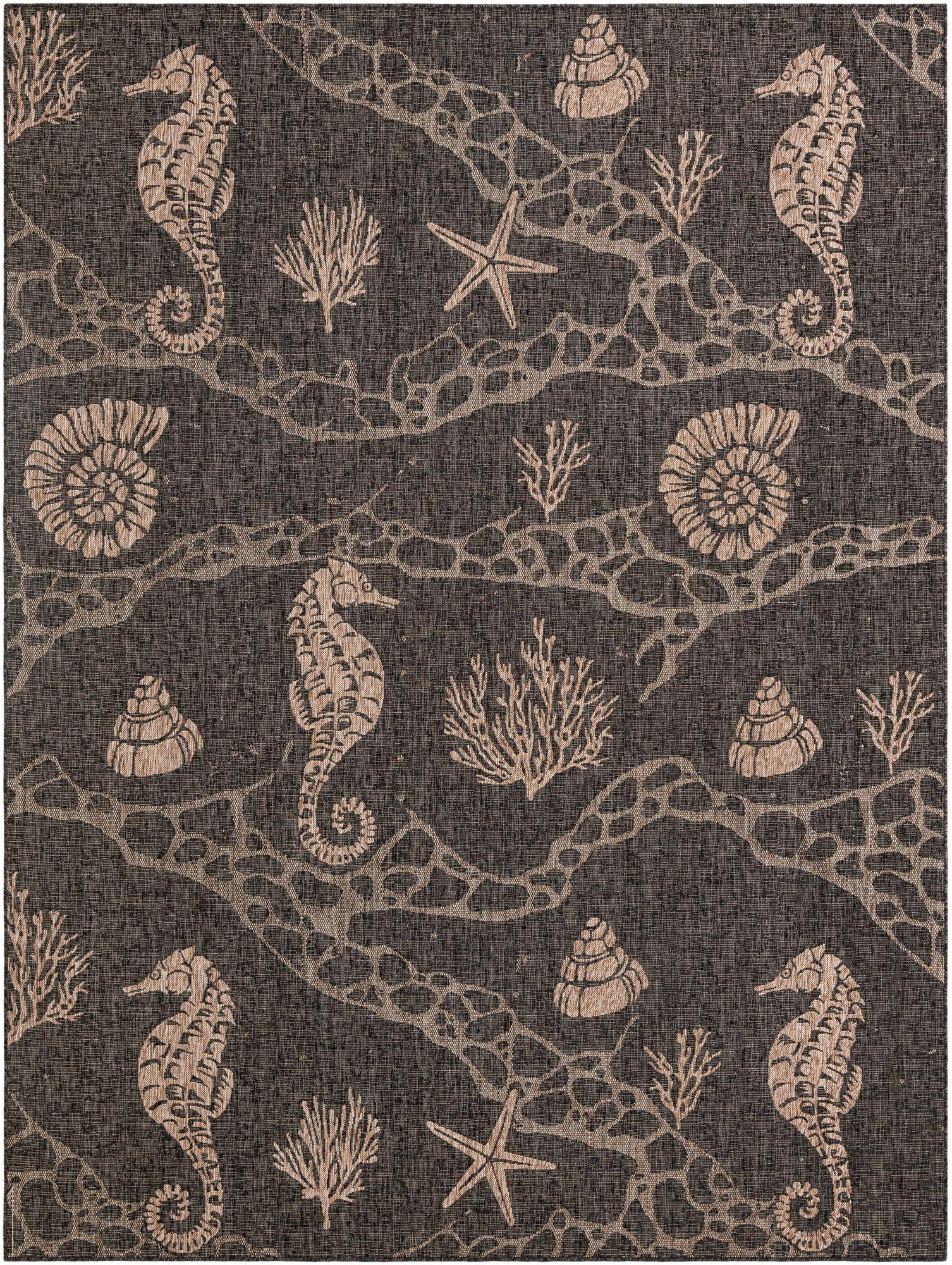 9' x 12' Daly · Pictoral Outdoor Rug, black