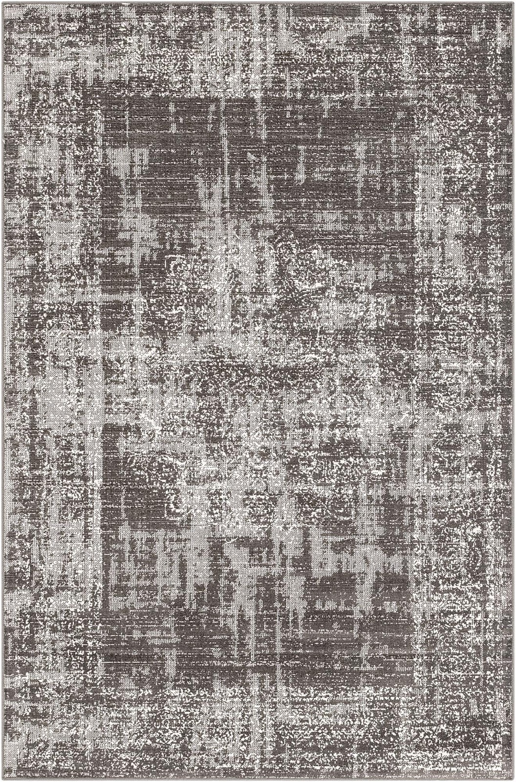 5' 3 x 8' Leighton · Distressed medallion rug, gray and ivory
