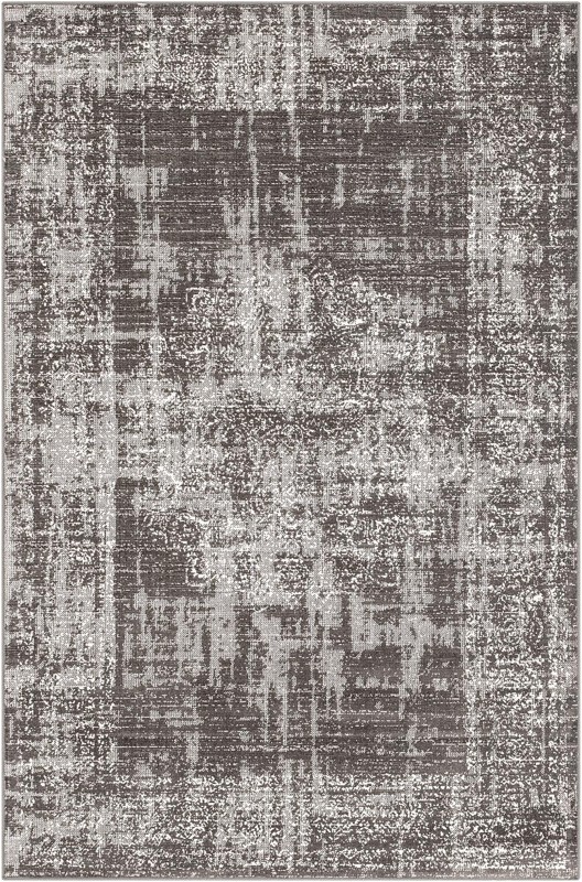 5' 3 x 8' Leighton · Distressed medallion rug, gray and ivory