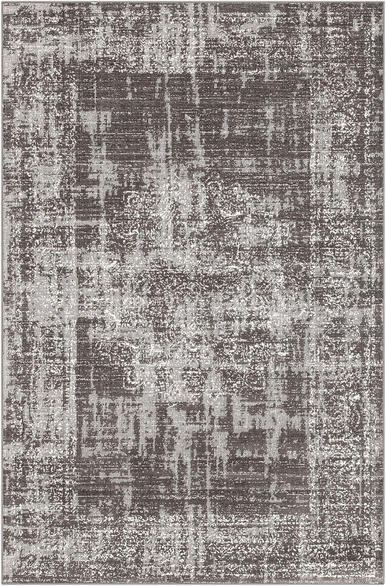 5' 3 x 8' Leighton · Distressed medallion rug, gray and ivory