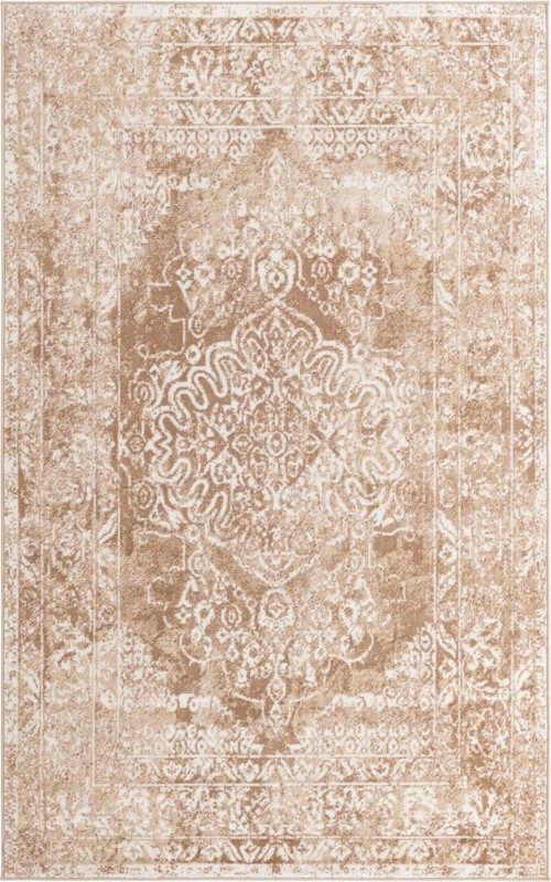 5' 3 x 8' Curlew · Distressed medallion rug, beige and ivory