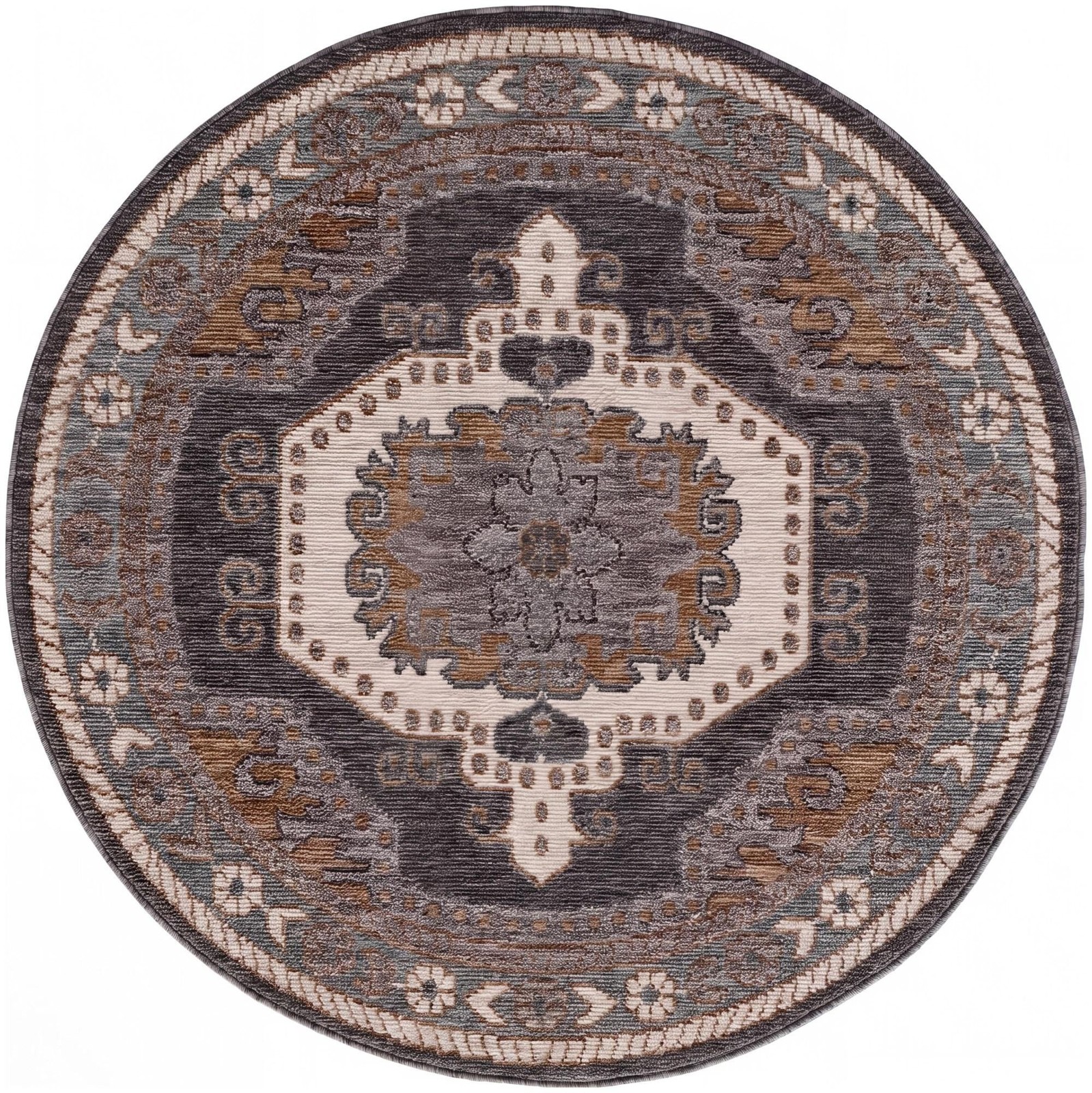 5' x 5' Haskell · Medallion rug, blue and beige