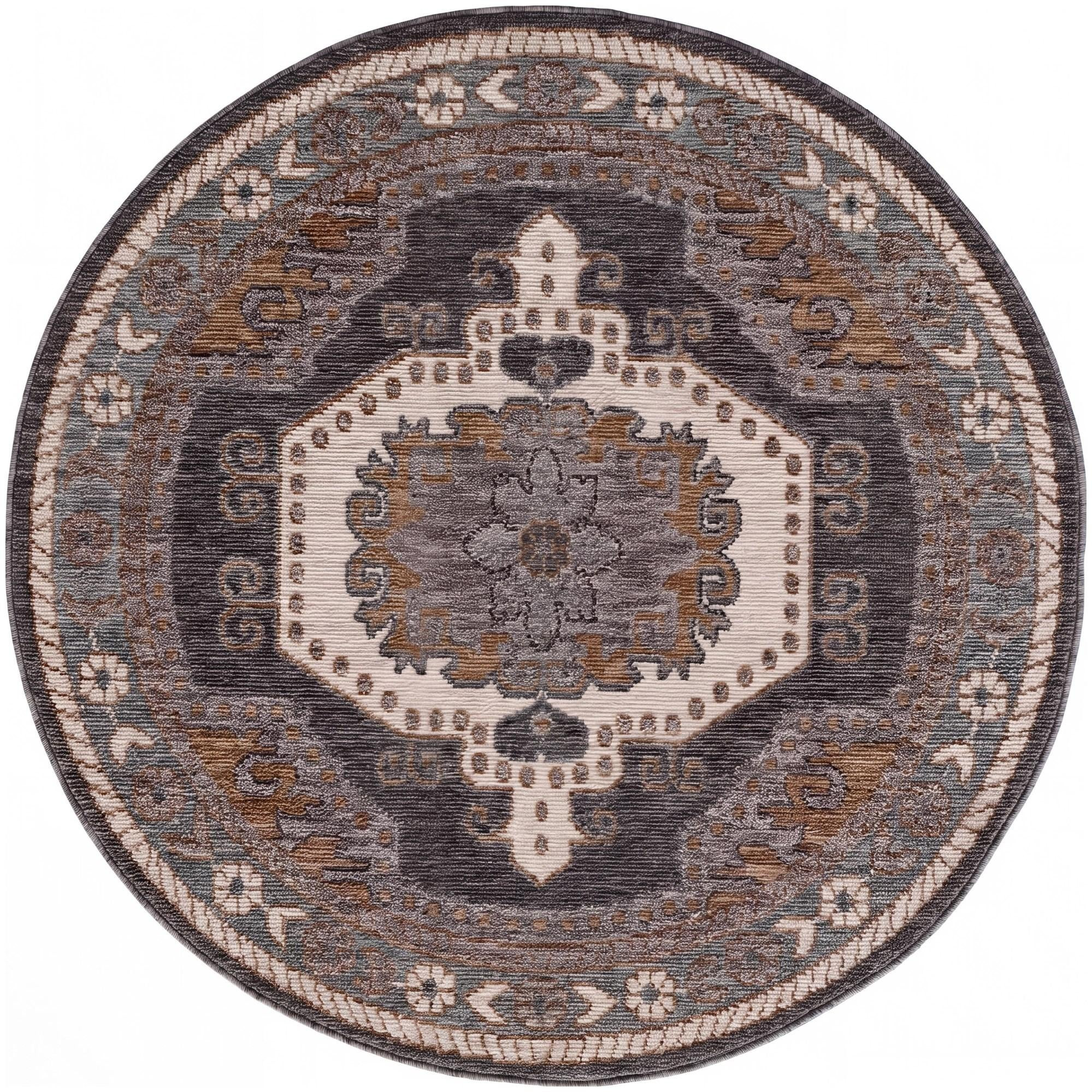 5' x 5' Haskell · Medallion rug, blue and beige