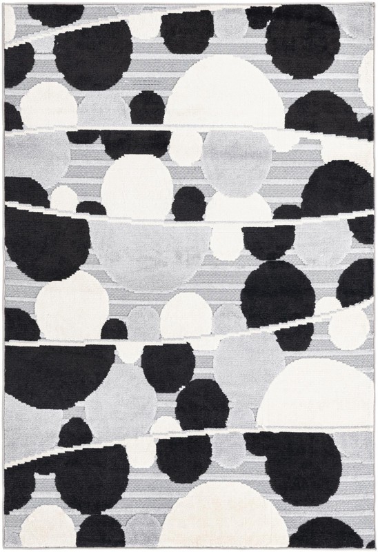 5' 3 x 7' 7 Easton · Abstract circles Outdoor Rug, gray, black, ivory
