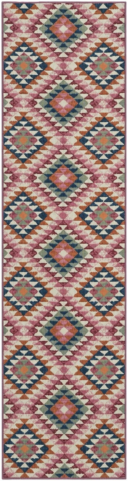 2' 7 x 10' Lomax · Geometric diamond Outdoor Rug, pink and multi