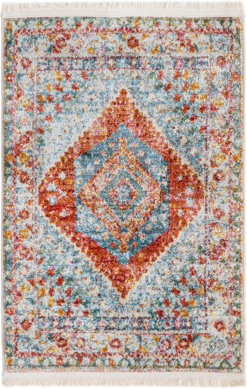 2' 2 x 3' Louisa · Diamond medallion rug, rust and blue