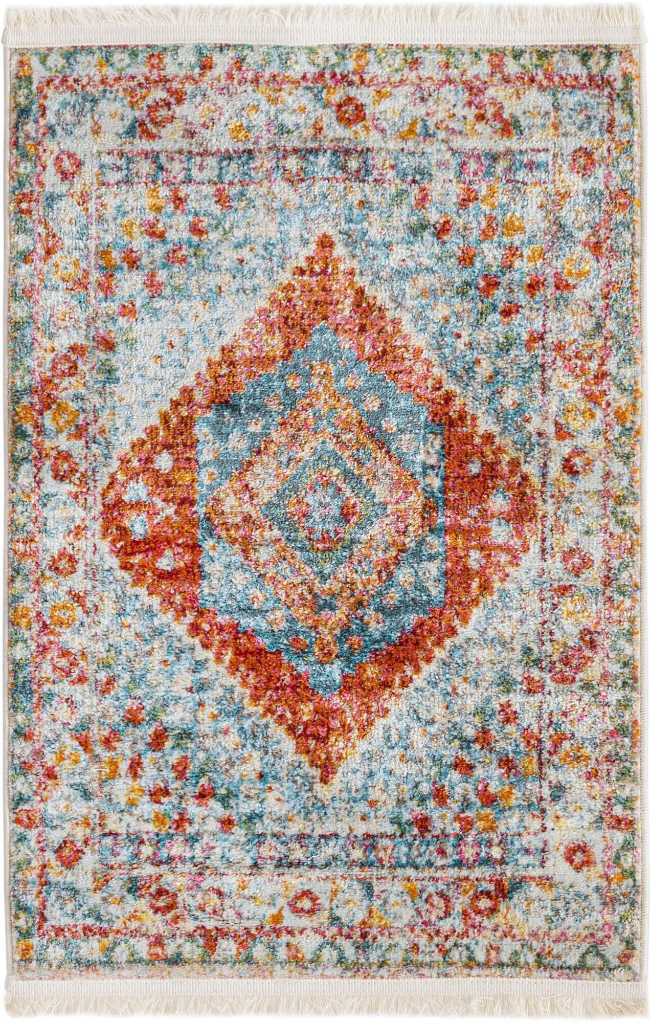2' 2 x 3' Louisa · Diamond medallion rug, rust and blue