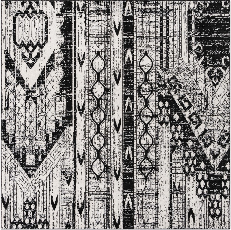 6' x 6' Cardinal · Tribal geometric rug, black and white