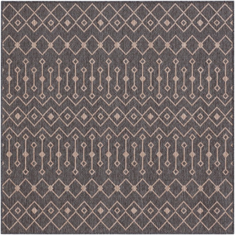 6' x 6' Kearney · Geometric diamond Outdoor Rug, charcoal and natural