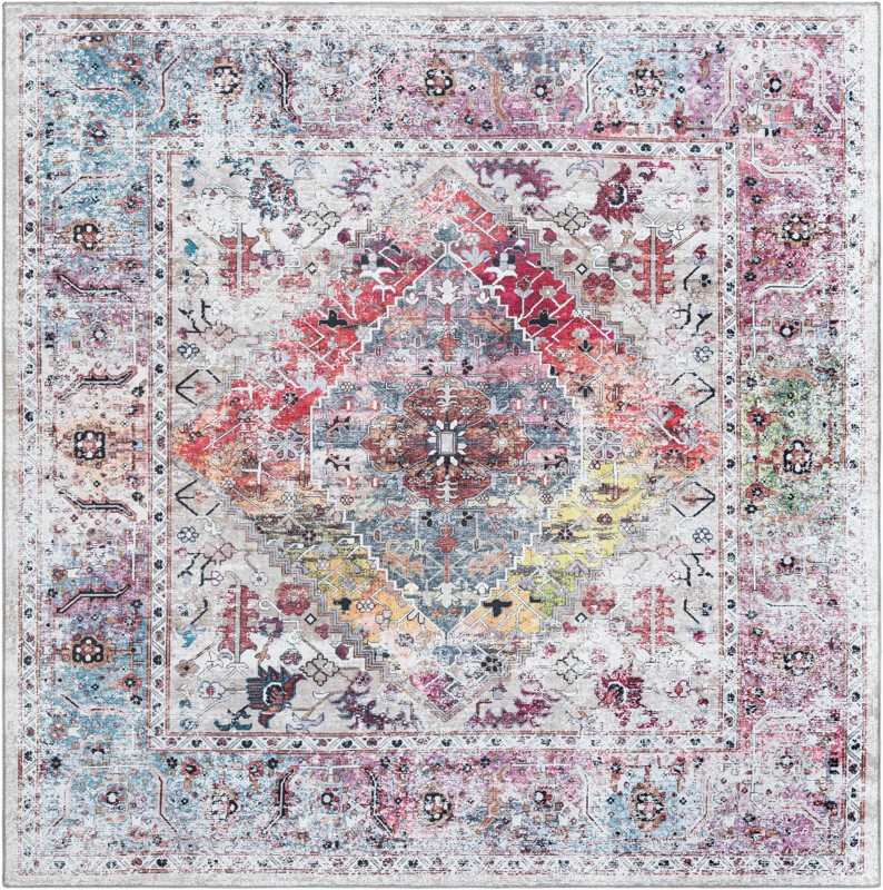 7' 10 x 7' 10 Trillium · Distressed medallion Washable Rug, ivory and multi