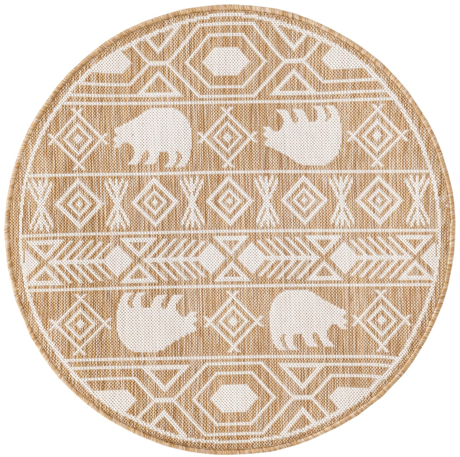 3' x 3' Ralston · Geometric bear Outdoor Rug, taupe and ivory