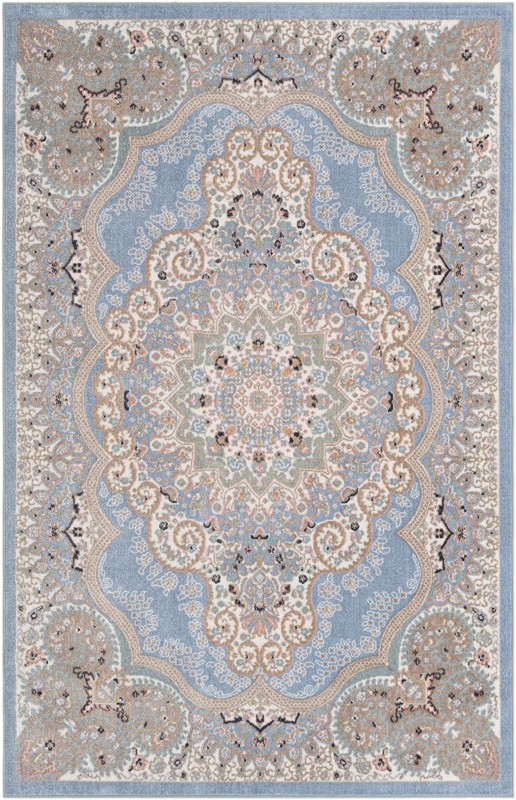 5' 3 x 8' Candlelight · Border Washable Rug, light blue