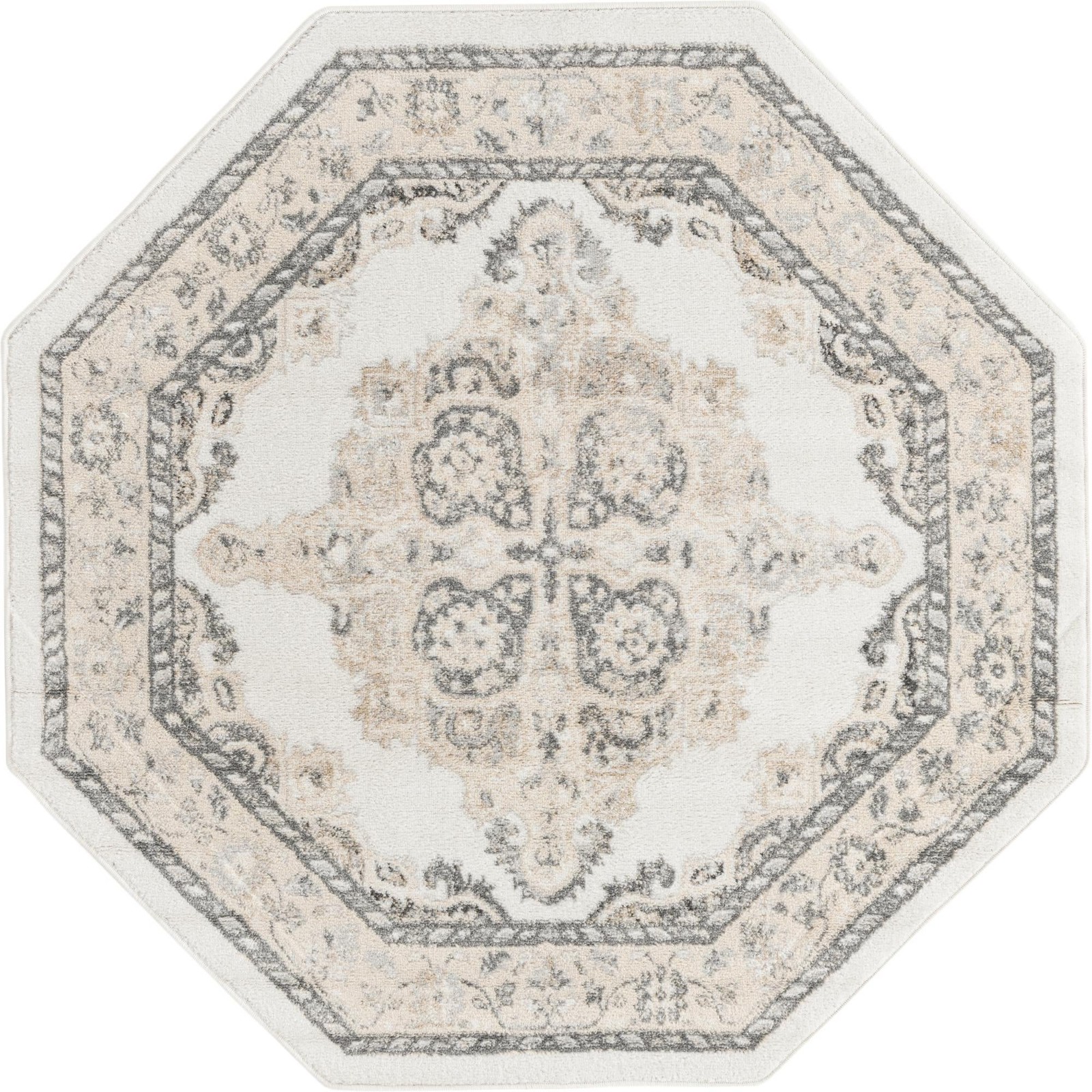 5' x 5' Selby · Medallion rug, ivory and gray