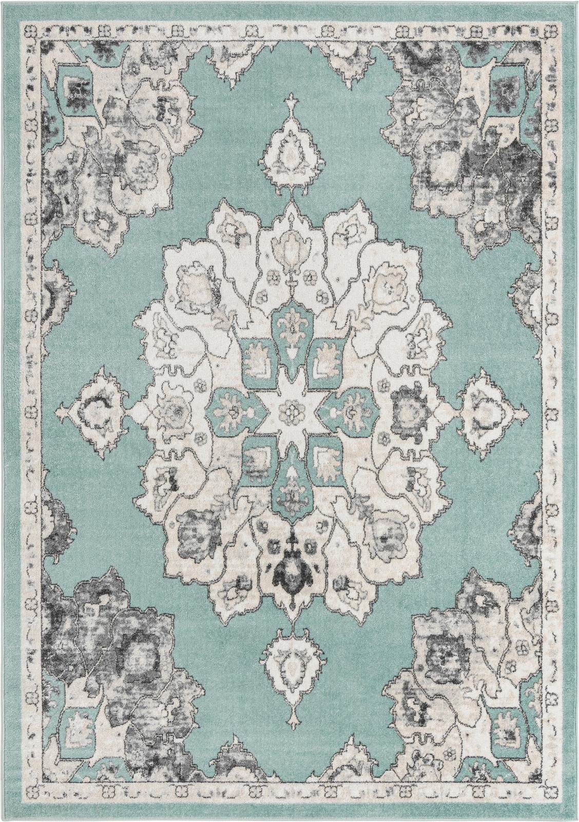 7' x 10' Nettle · Border rug, aqua