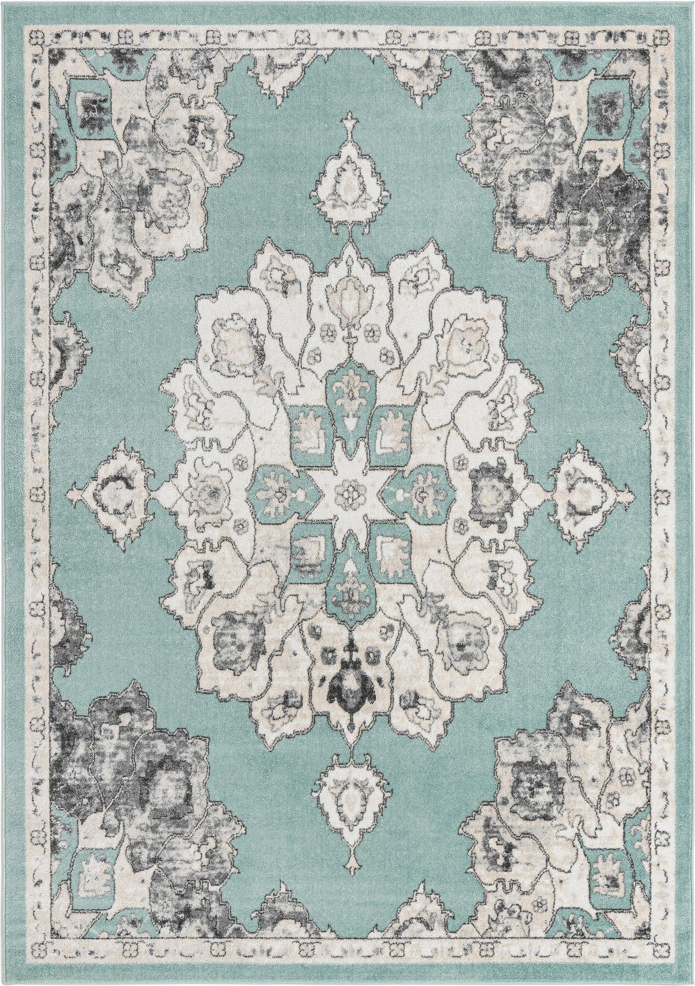 7' x 10' Nettle · Border rug, aqua