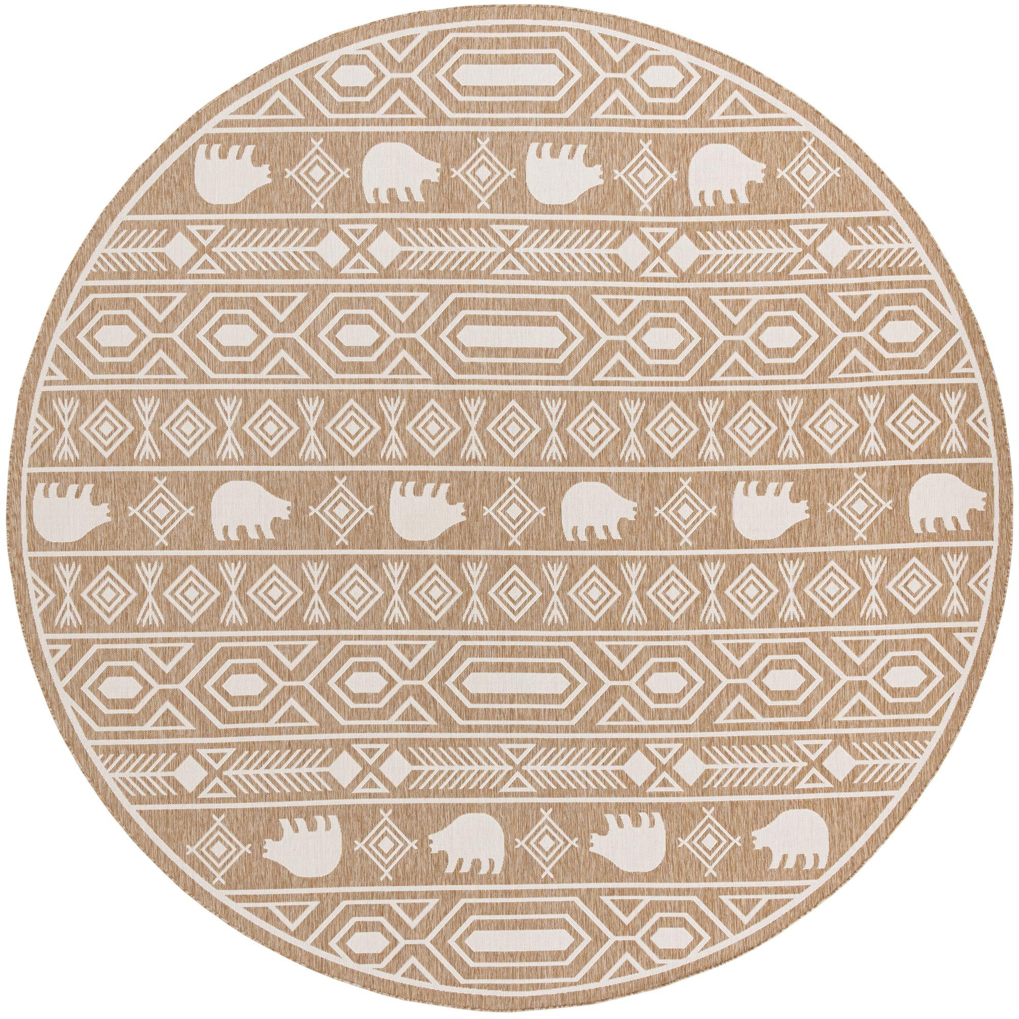 13' x 13' Ralston · Geometric bear Outdoor Rug, taupe and ivory