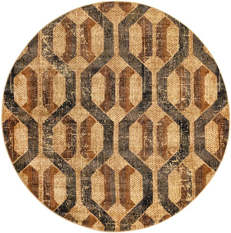 7' 10 x 7' 10 Acadia · Geometric lattice rug, beige and brown