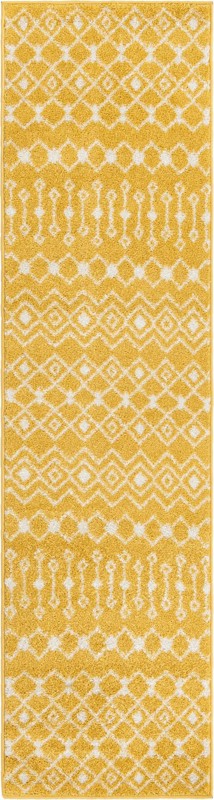 2' x 8' Boswell · Geometric lattice rug, yellow and ivory