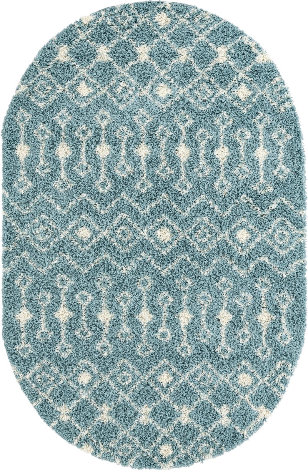 5' 3 x 8' Bayley · Geometric trellis shag rug, light blue