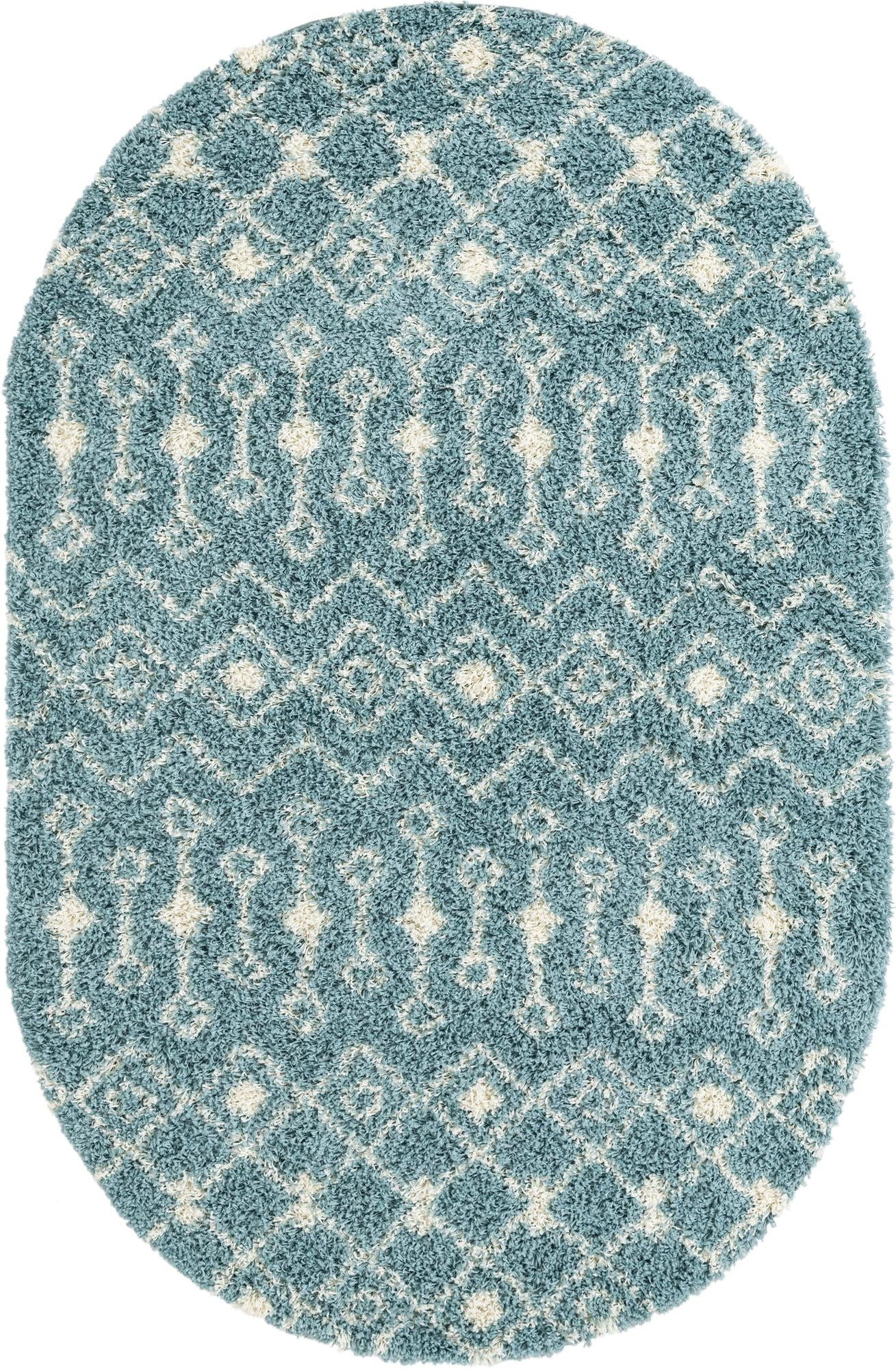 5' 3 x 8' Bayley · Geometric trellis shag rug, light blue