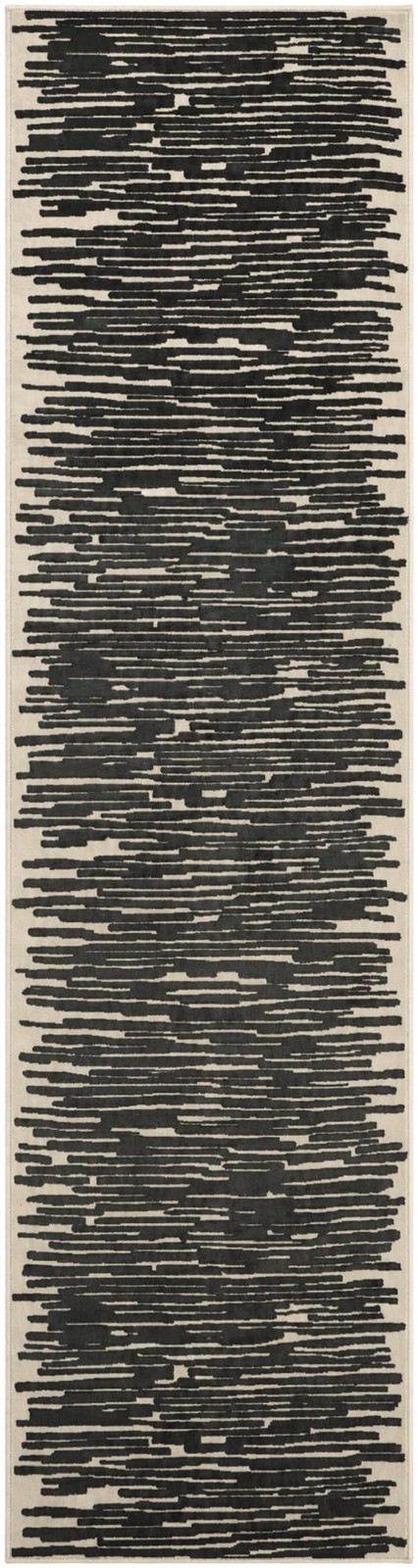 2' 7 x 10' Clemson · Abstract striped rug, black and ivory