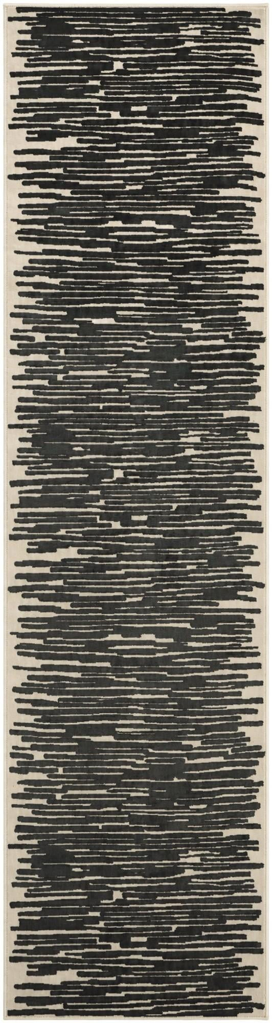 2' 7 x 10' Clemson · Abstract striped rug, black and ivory
