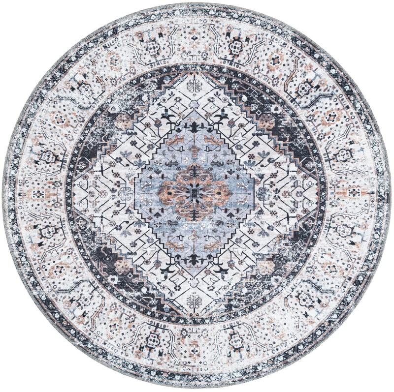 Trillium · Medallion rug, charcoal and light blue