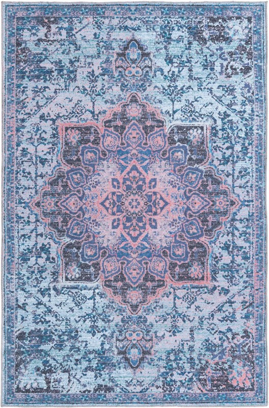 5' 3 x 8' Rideout · Distressed medallion Washable Rug, blue and pink