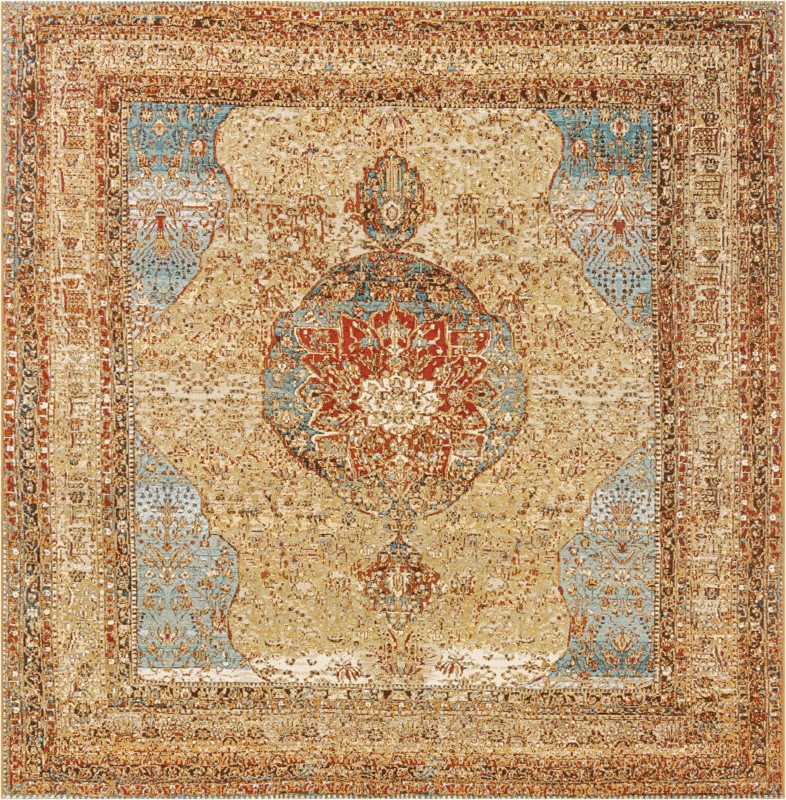 Lomax · Medallion Outdoor Rug, tan and light blue
