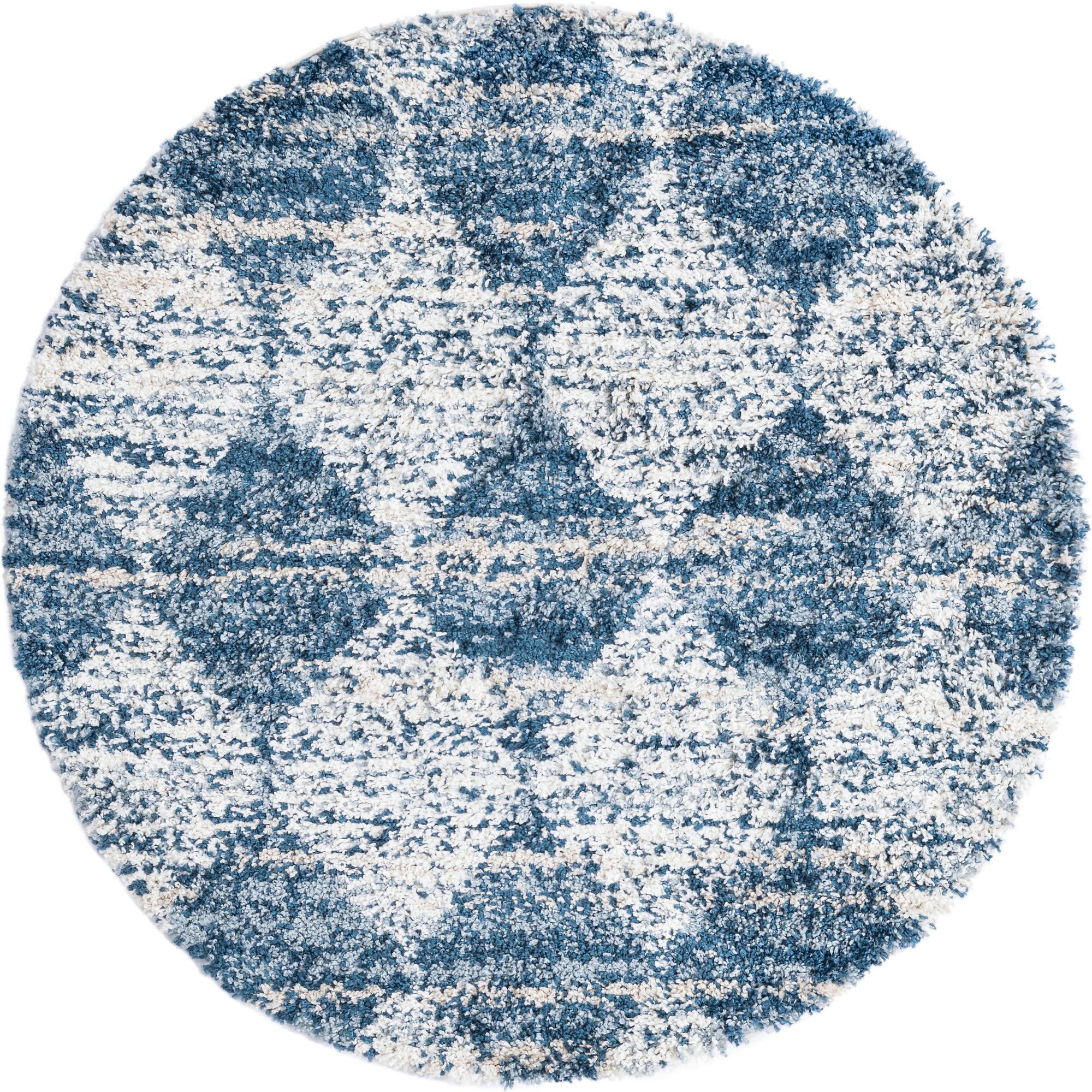 3' 3 x 3' 3 Newton · Diamond lattice Shag Rug, blue and ivory