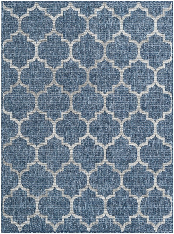 5' 3 x 7' Fanshawe · Lattice Outdoor Rug, navy and ivory