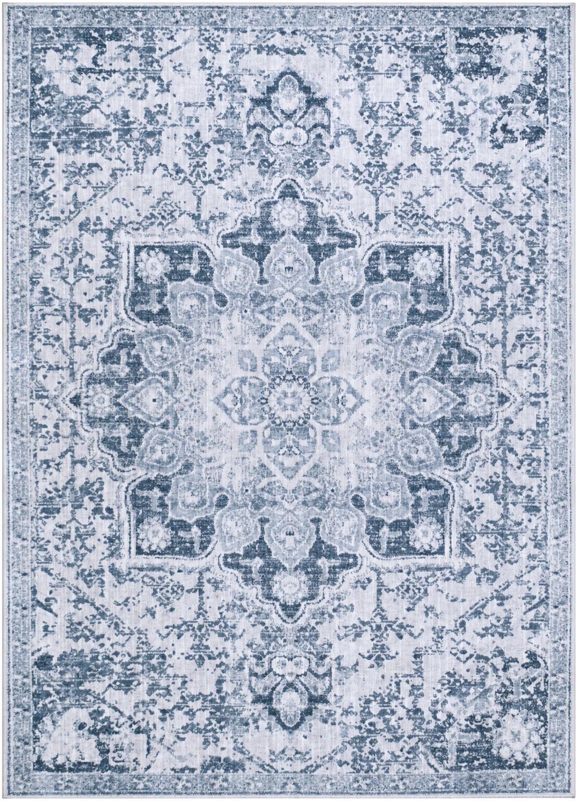 5' x 7' Rideout · Distressed medallion rug, gray and ivory
