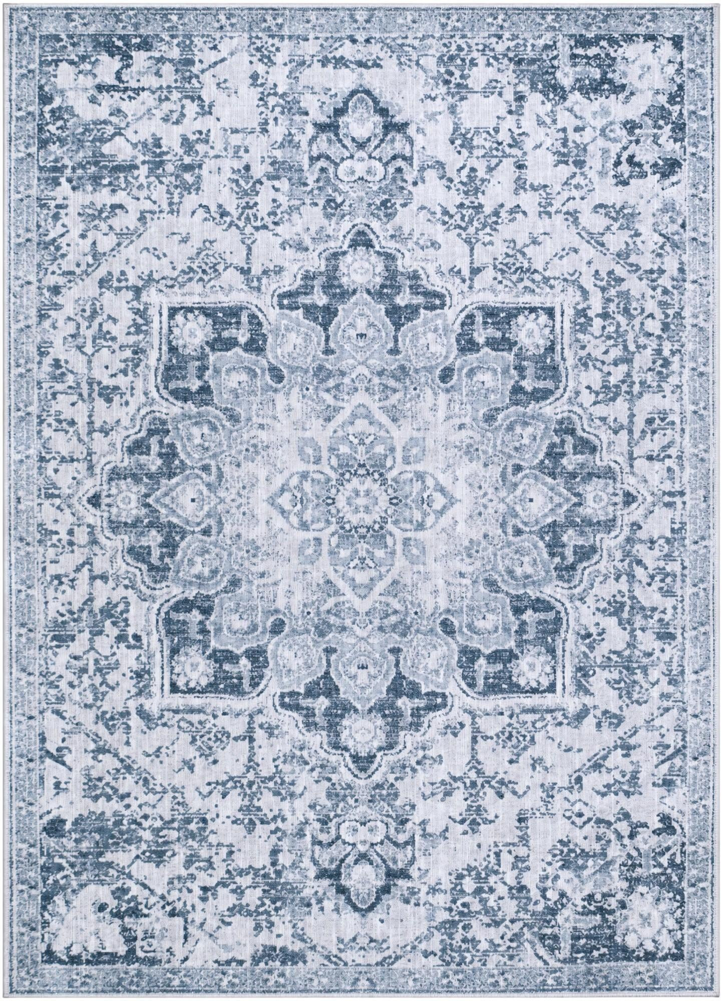 5' x 7' Rideout · Distressed medallion rug, gray and ivory